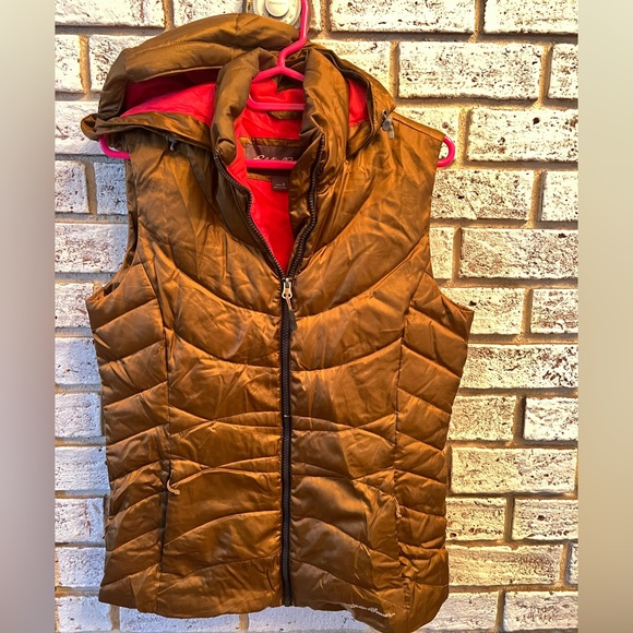 EDDIE BAUER Women’s Bronze Pink Fur Hooded Goose Down Puffer Vest Eb650 - Picture 2 of 3